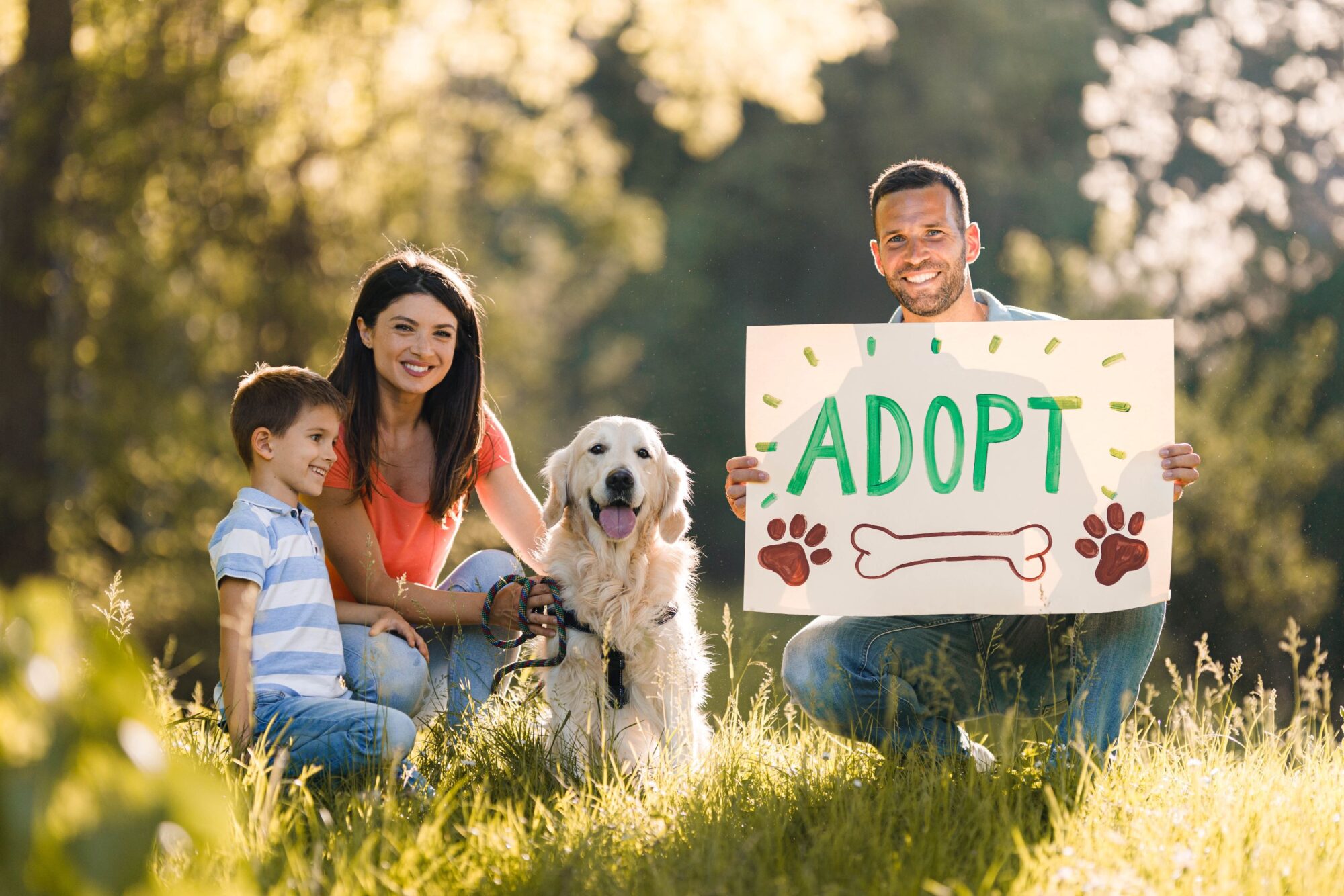 adopted dog with his family.